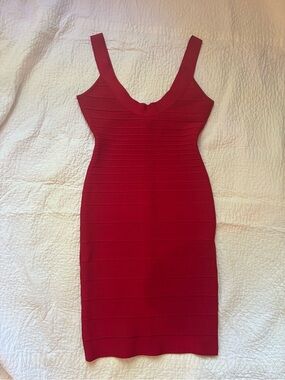 Herve Leger Crimson Red Bandage Midi Dress